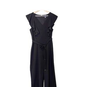 Tommy Hilfiger Black Ruffle Flutter Top Belted Wide Leg Jumpsuit Size 8